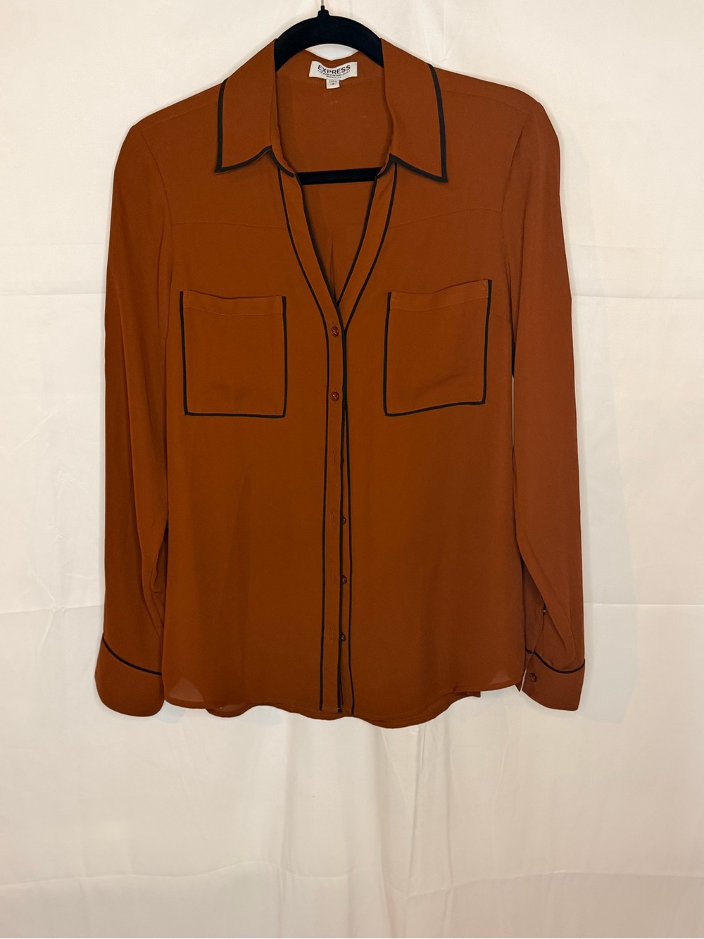 Express Rust Button-Down Shirt with Black Trim
